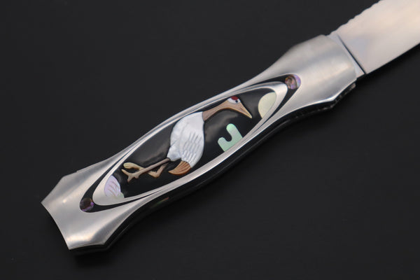 Ikuo Nagata Custom Folding Knife - IN-115 "STILETTO" Red-Crowned Crane Raden Art