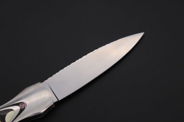 Ikuo Nagata Custom Folding Knife - IN-115 "STILETTO" Red-Crowned Crane Raden Art