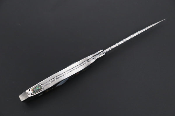 Ikuo Nagata Custom Folding Knife - IN-115 "STILETTO" Red-Crowned Crane Raden Art