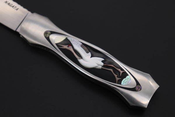 Ikuo Nagata Custom Folding Knife - IN-115 "STILETTO" Red-Crowned Crane Raden Art