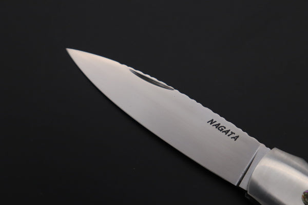 Ikuo Nagata Custom Folding Knife - IN-115 "STILETTO" Red-Crowned Crane Raden Art