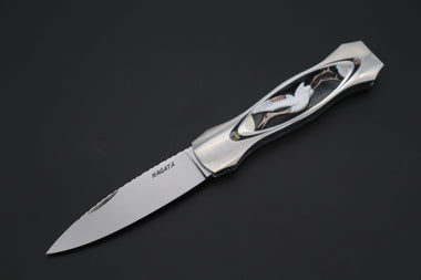 Ikuo Nagata Custom Folding Knife - IN-115 "STILETTO" Red-Crowned Crane Raden Art