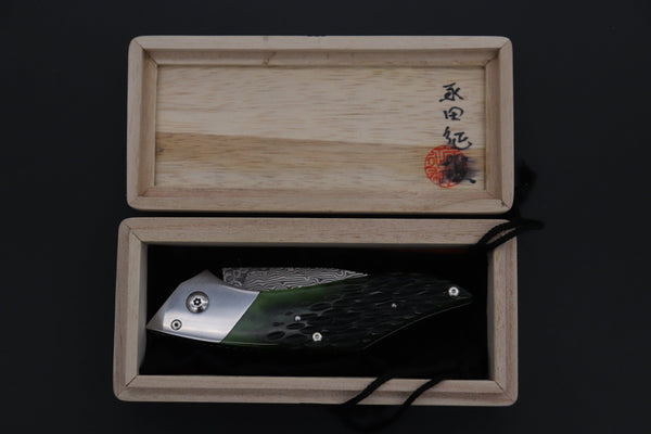 Ikuo Nagata Custom Folding Knife  – IN-120 “Abalone Eye in Green Forest”