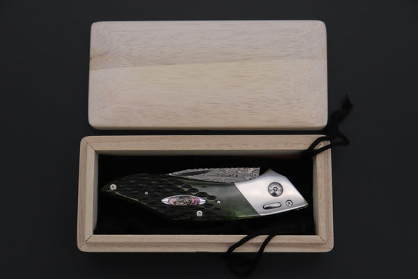 Ikuo Nagata Custom Folding Knife  – IN-120 “Abalone Eye in Green Forest”