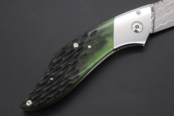 Ikuo Nagata Custom Folding Knife  – IN-120 “Abalone Eye in Green Forest”