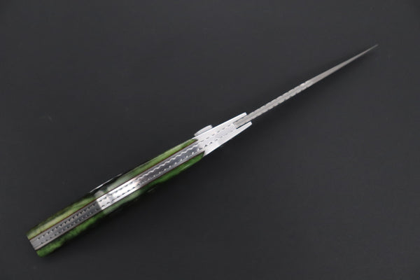 Ikuo Nagata Custom Folding Knife  – IN-120 “Abalone Eye in Green Forest”