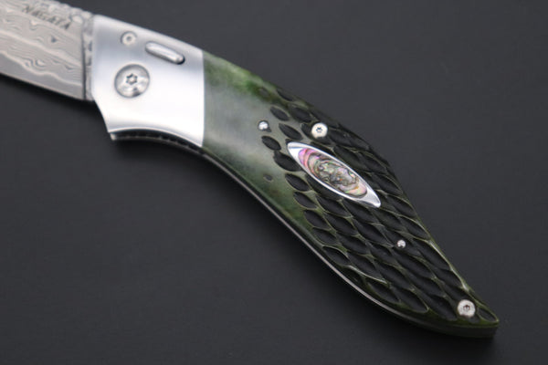 Ikuo Nagata Custom Folding Knife  – IN-120 “Abalone Eye in Green Forest”