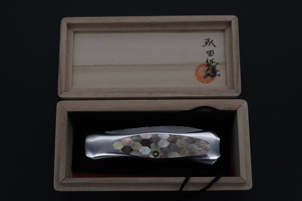 Ikuo Nagata Custom Folding Knife  – IN-125 "STILETTO" “Abalone Eye in the Universe”