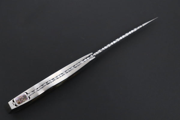 Ikuo Nagata Custom Folding Knife  – IN-125 "STILETTO" “Abalone Eye in the Universe”