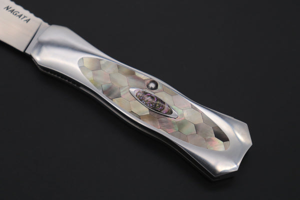 Ikuo Nagata Custom Folding Knife  – IN-125 "STILETTO" “Abalone Eye in the Universe”