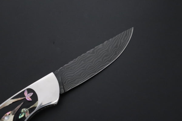 Ikuo Nagata Custom Folding Knife - IN-130 Kawasemi (Kingfisher) Raden (螺鈿) Art