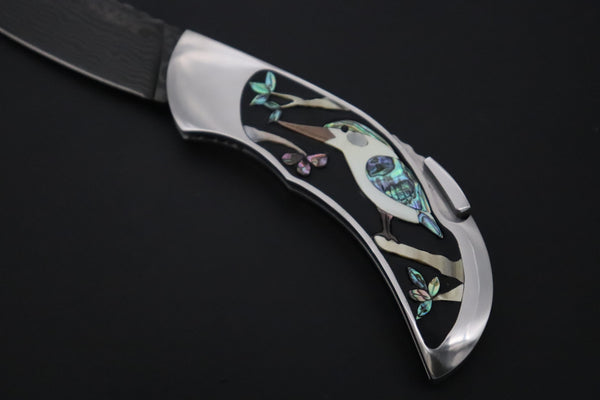 Ikuo Nagata Custom Folding Knife - IN-130 Kawasemi (Kingfisher) Raden (螺鈿) Art