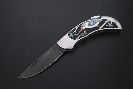 Ikuo Nagata Custom Folding Knife - IN-130 Kawasemi (Kingfisher) Raden (螺鈿) Art