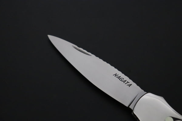 Ikuo Nagata Custom Folding Knife - IN-135 "STILETTO" Red-Crowned Crane Raden (螺鈿) Art