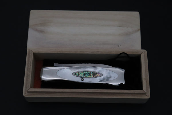 Ikuo Nagata Custom Folding Knife  – IN-145 "STILETTO" “Abalone Eye in the Universe”
