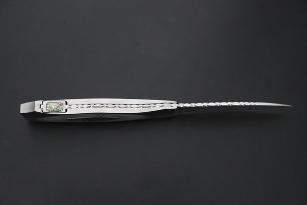 Ikuo Nagata Custom Folding Knife  – IN-145 "STILETTO" “Abalone Eye in the Universe”
