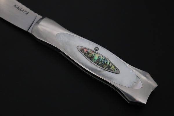 Ikuo Nagata Custom Folding Knife  – IN-145 "STILETTO" “Abalone Eye in the Universe”