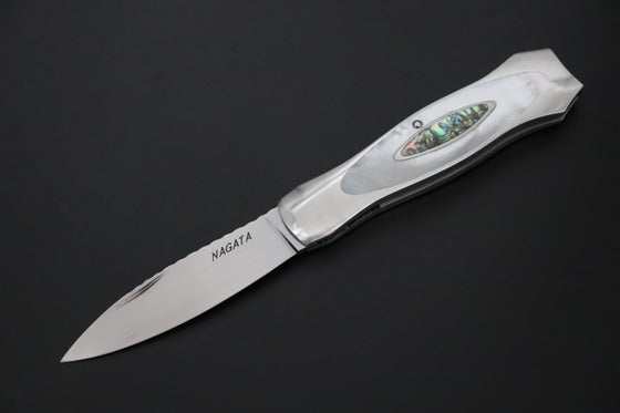 Ikuo Nagata Custom Folding Knife  – IN-145 "STILETTO" “Abalone Eye in the Universe”