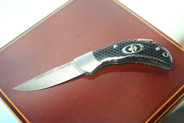 Ikuo Nagata IN-85 Stainless Damascus Back-Lock Folder, C-Tek Honeycomb Handle