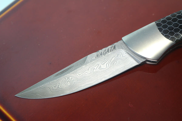 Ikuo Nagata IN-85 Stainless Damascus Back-Lock Folder, C-Tek Honeycomb Handle