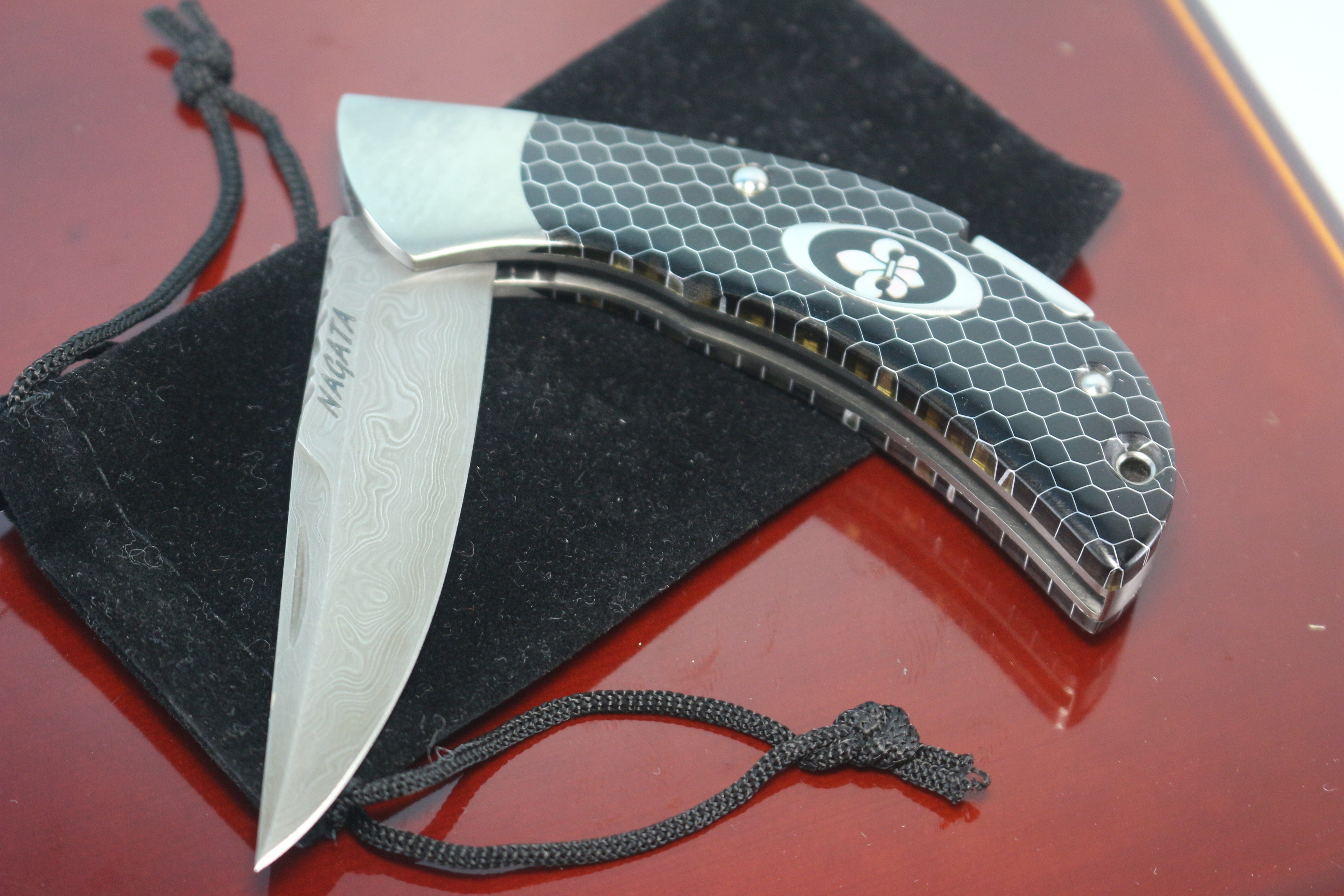 Back Lock Folder Ikuo Nagata IN-85 Stainless Damascus Back-Lock Folder, C-Tek Honeycomb