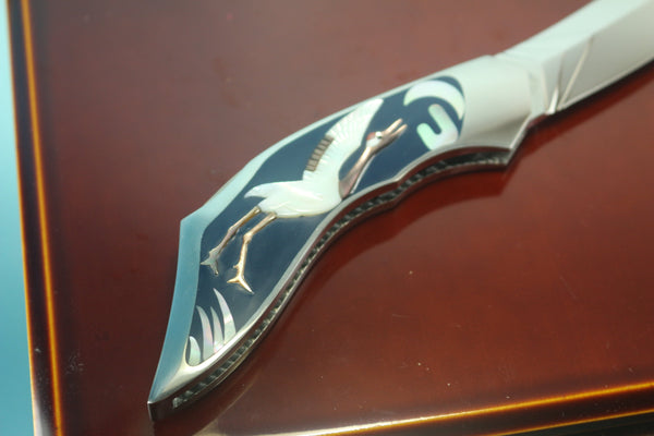 Ikuo Nagata IN-95 ATS-34 Back-Lock Folder, Raden (螺鈿) Art Red Crowned Crane Motif Handle