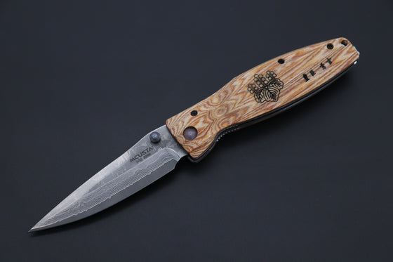 Mcusta SENGOKU Series MC-182D "TOYOTOMI HIDEYOSHI" VG-10 Damascus Blade with Yellow Pakkawood handle (Now with Pocket clip!) - JapaneseKnifeDirect.Com