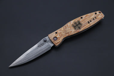 Mcusta SENGOKU Series MC-182D "TOYOTOMI HIDEYOSHI" VG-10 Damascus Blade with Yellow Pakkawood handle (Now with Pocket clip!) - JapaneseKnifeDirect.Com