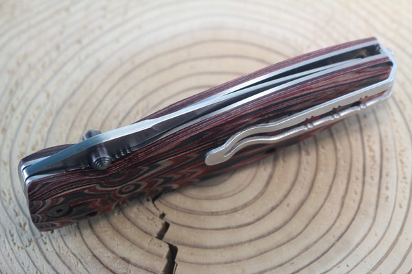 Mcusta SENGOKU Series MC-187D "TAKEDA SHINGEN" VG-10 Damascus Blade with Red/Black Pakkawood Handle - JapaneseKnifeDirect.Com