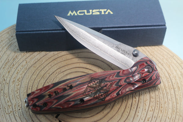 Mcusta SENGOKU Series MC-187D "TAKEDA SHINGEN" VG-10 Damascus Blade with Red/Black Pakkawood Handle - JapaneseKnifeDirect.Com