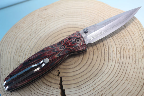 Mcusta SENGOKU Series MC-187D "TAKEDA SHINGEN" VG-10 Damascus Blade with Red/Black Pakkawood Handle - JapaneseKnifeDirect.Com