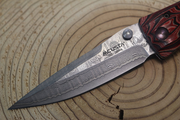 Mcusta SENGOKU Series MC-187D "TAKEDA SHINGEN" VG-10 Damascus Blade with Red/Black Pakkawood Handle - JapaneseKnifeDirect.Com