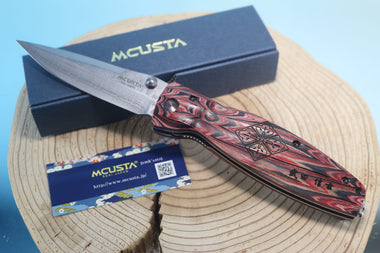 Mcusta SENGOKU Series MC-187D "TAKEDA SHINGEN" VG-10 Damascus Blade with Red/Black Pakkawood Handle - JapaneseKnifeDirect.Com