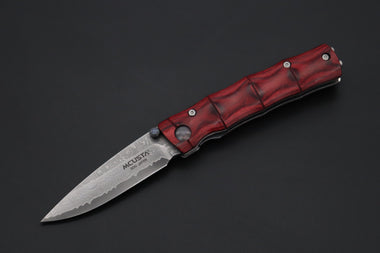 Mcusta Shinra Natural Series MC-75D TAKE VG-10 Damascus (Red-Pakka Wood Handle) - JapaneseKnifeDirect.Com