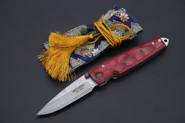 Mcusta Shinra Natural Series MC-78D TSUCHI VG-10 Damascus (Red-Pakka Wood Handle) - JapaneseKnifeDirect.Com