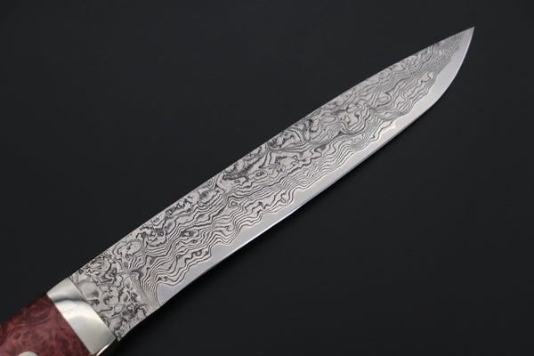 Mr. Itou IT-200 Custom R-2 Damascus 6" Drop-point Hunter, Maple Burl wood Handle