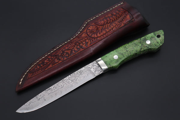 Mr. Itou  IT-205B  Custom R2 Damascus 5-1/2" Drop-point Hunter, Maple Burl wood Handle