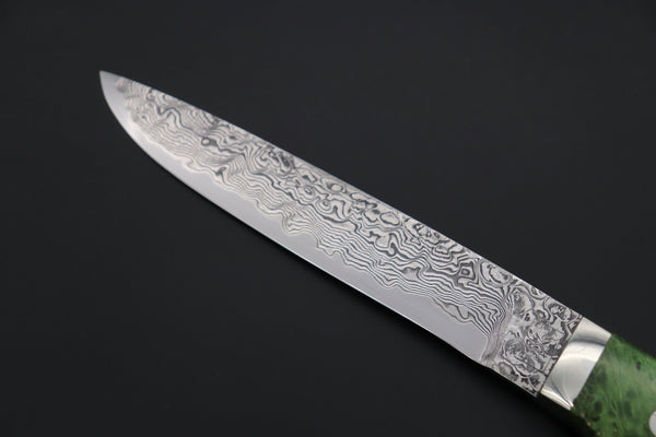 Mr. Itou  IT-205B  Custom R2 Damascus 5-1/2" Drop-point Hunter, Maple Burl wood Handle