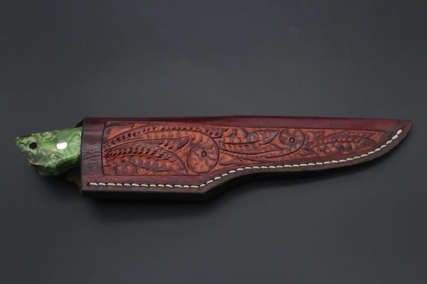 Mr. Itou  IT-205B  Custom R2 Damascus 5-1/2" Drop-point Hunter, Maple Burl wood Handle