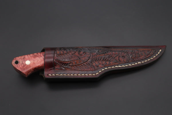 Mr. Itou  IT-210B   Custom R-2 Damascus 4-1/4" Drop-point Hunter, Red Color Maple Burl wood Handle