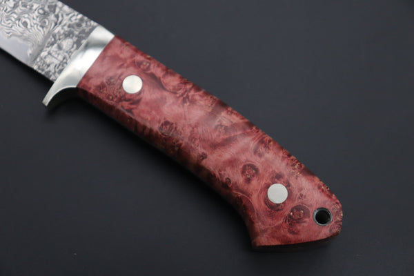 Mr. Itou  IT-210B   Custom R-2 Damascus 4-1/4" Drop-point Hunter, Red Color Maple Burl wood Handle