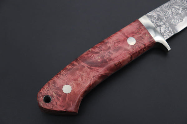 Mr. Itou  IT-210B   Custom R-2 Damascus 4-1/4" Drop-point Hunter, Red Color Maple Burl wood Handle