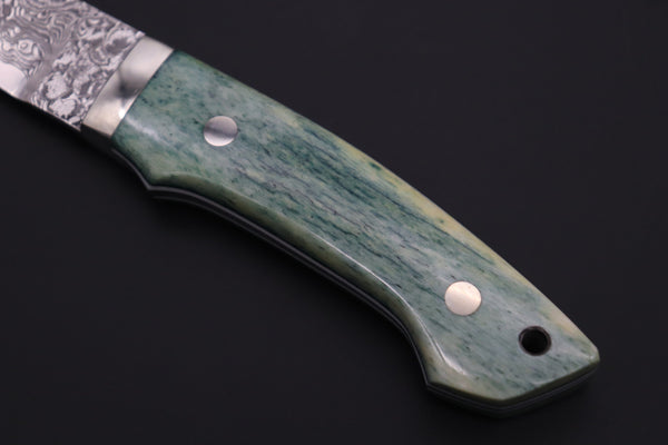 Mr. Itou  IT-400A Drop Point Hunter, 4-1/4" R2 Damascus Blade, Green Camel Bone Handle