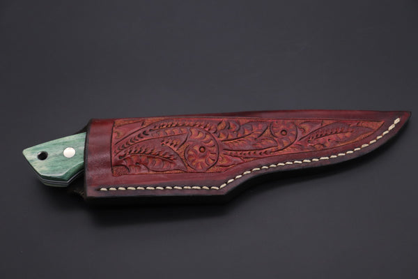 Mr. Itou  IT-400A Drop Point Hunter, 4-1/4" R2 Damascus Blade, Green Camel Bone Handle