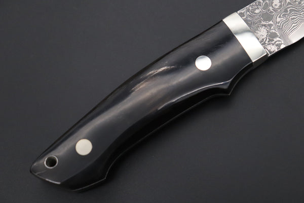 Mr. Itou  IT-400B Drop Point Hunter, 4-1/4" R2 Damascus Blade, Streaked Buffalo Horn Handle