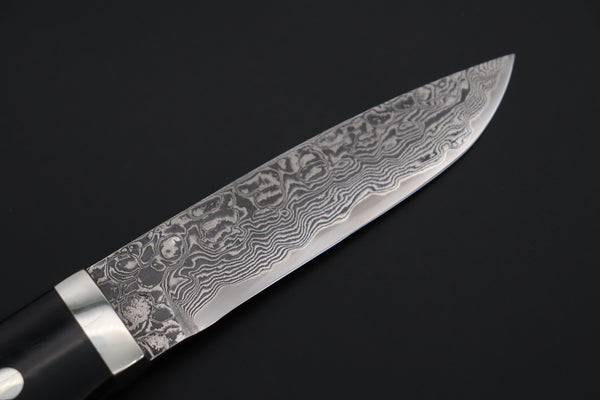 Mr. Itou  IT-400B Drop Point Hunter, 4-1/4" R2 Damascus Blade, Streaked Buffalo Horn Handle