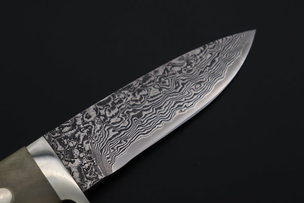 Mr. Itou  IT-410A Drop Point Hunter, 3-5/8" R2 Damascus Blade, Sheep Horn Handle