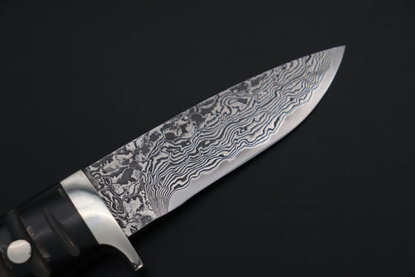 Mr. Itou  IT-410B Drop Point Hunter, 3-5/8" R-2 Damascus Blade, Jigged Buffalo Horn Handle