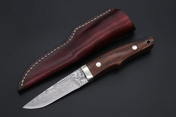 Mr. Itou  IT-420B Drop Point Utility Hunter, 3-3/4" R2 Damascus Blade, Desert Ironwood Handle