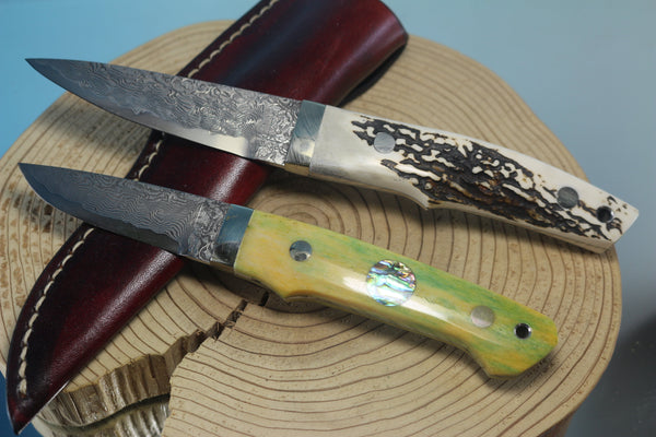 Mr. Itou  IT-440 Drop point Utility Hunter, R2 Damascus Blade,  Genuine Stag or Camelbone Handle